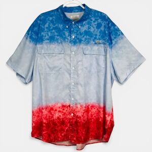 Ocean Coast Mens XXL Fishing Shirt Tie Dye Red White Blue Ripstop Short Sleeve